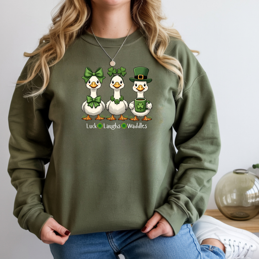 St. Patrick's Day Duck Family Crewneck Sweatshirt — "Luck of the Waddles"