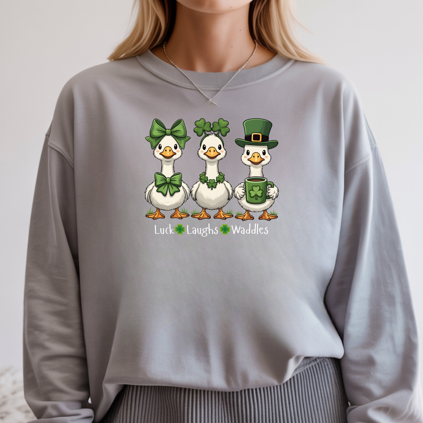 St. Patrick's Day Duck Family Crewneck Sweatshirt — "Luck of the Waddles"