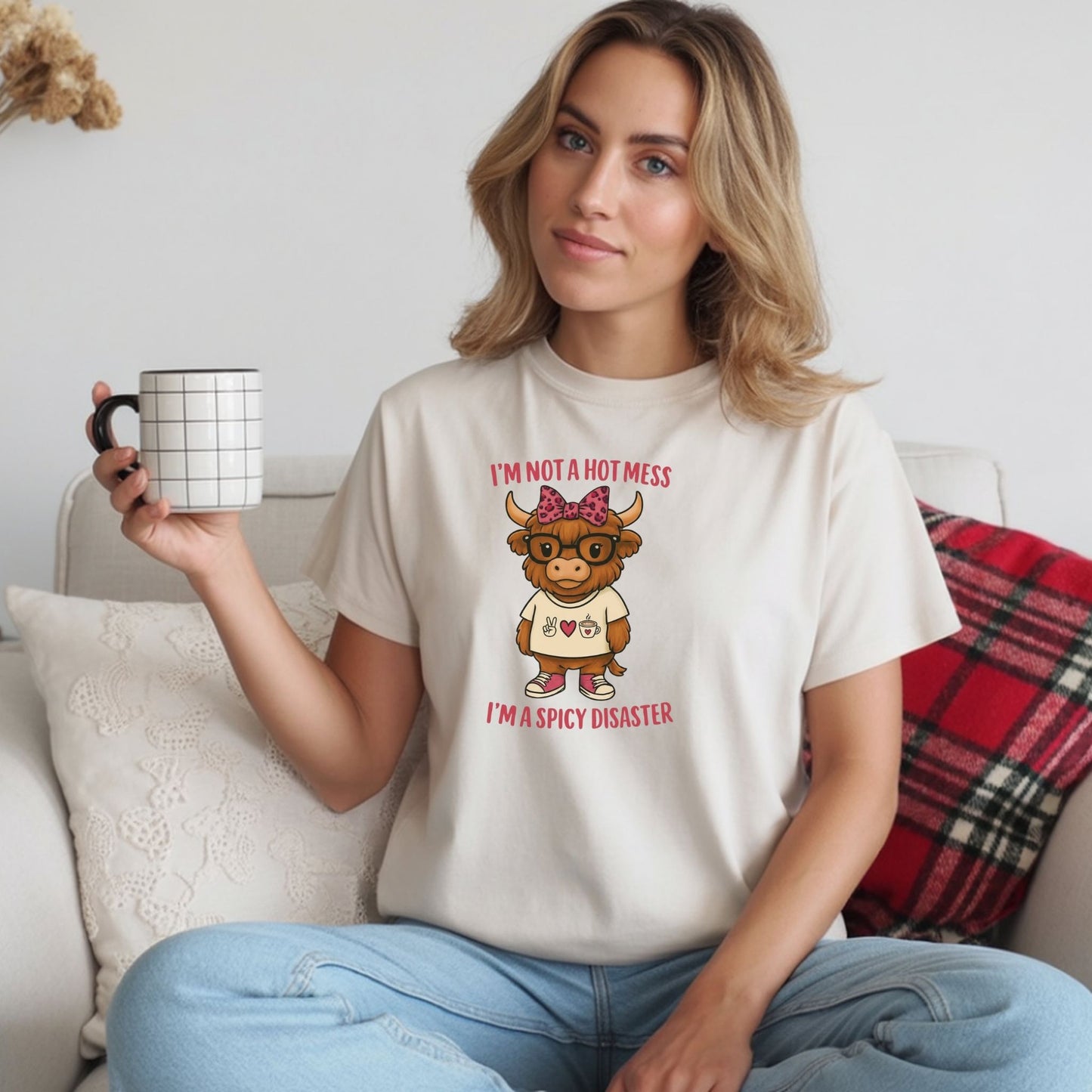Spicy Disaster Highland Cow Tee – Funny Graphic Shirt for Sassy Souls