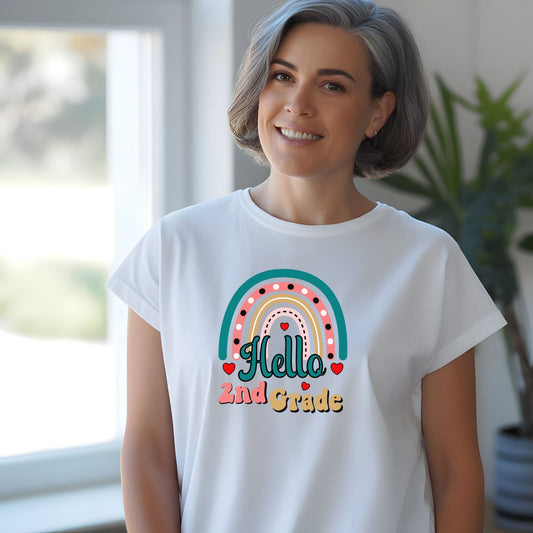 Hello 2nd Grade Rainbow T-Shirt – Back to School Teacher & Student Tee