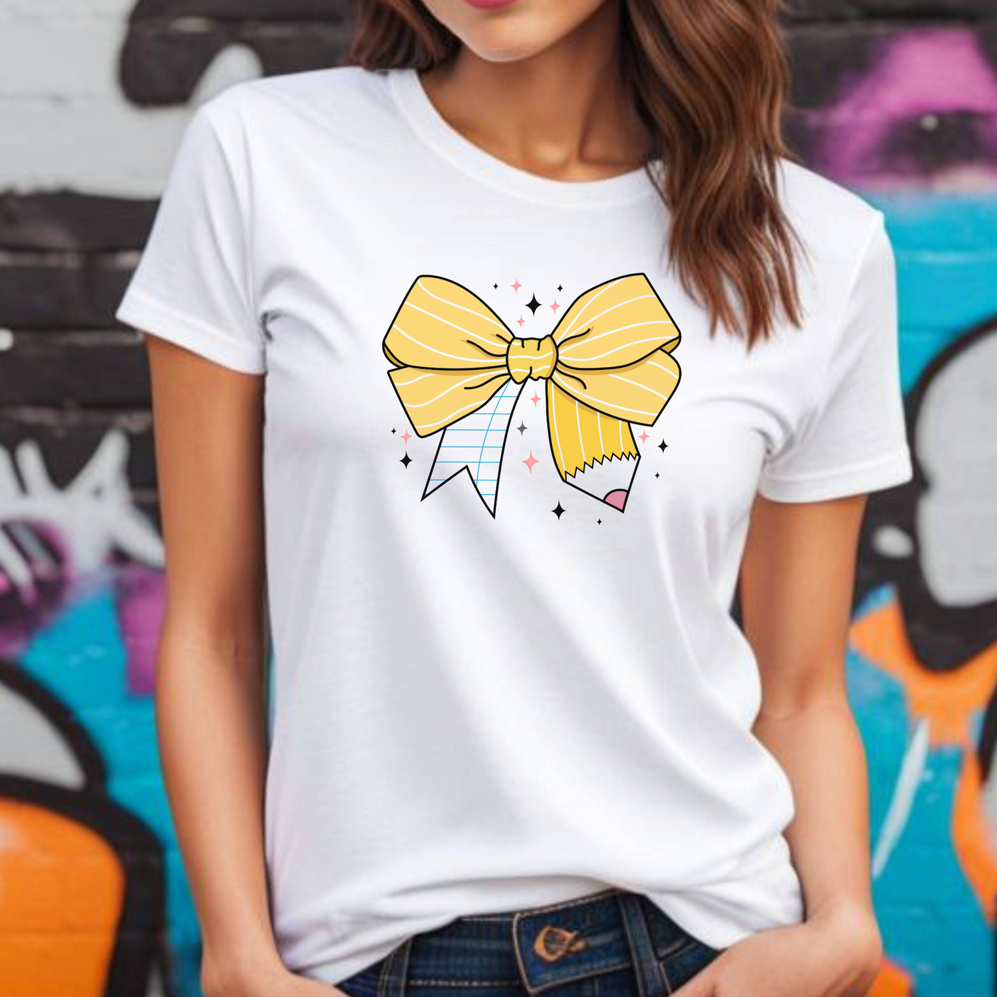 Yellow Bow Graphic T-Shirt — Cute Ribbon Illustration Tee