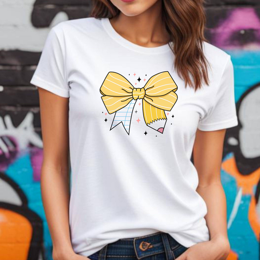 Yellow Bow Graphic T-Shirt — Cute Ribbon Illustration Tee