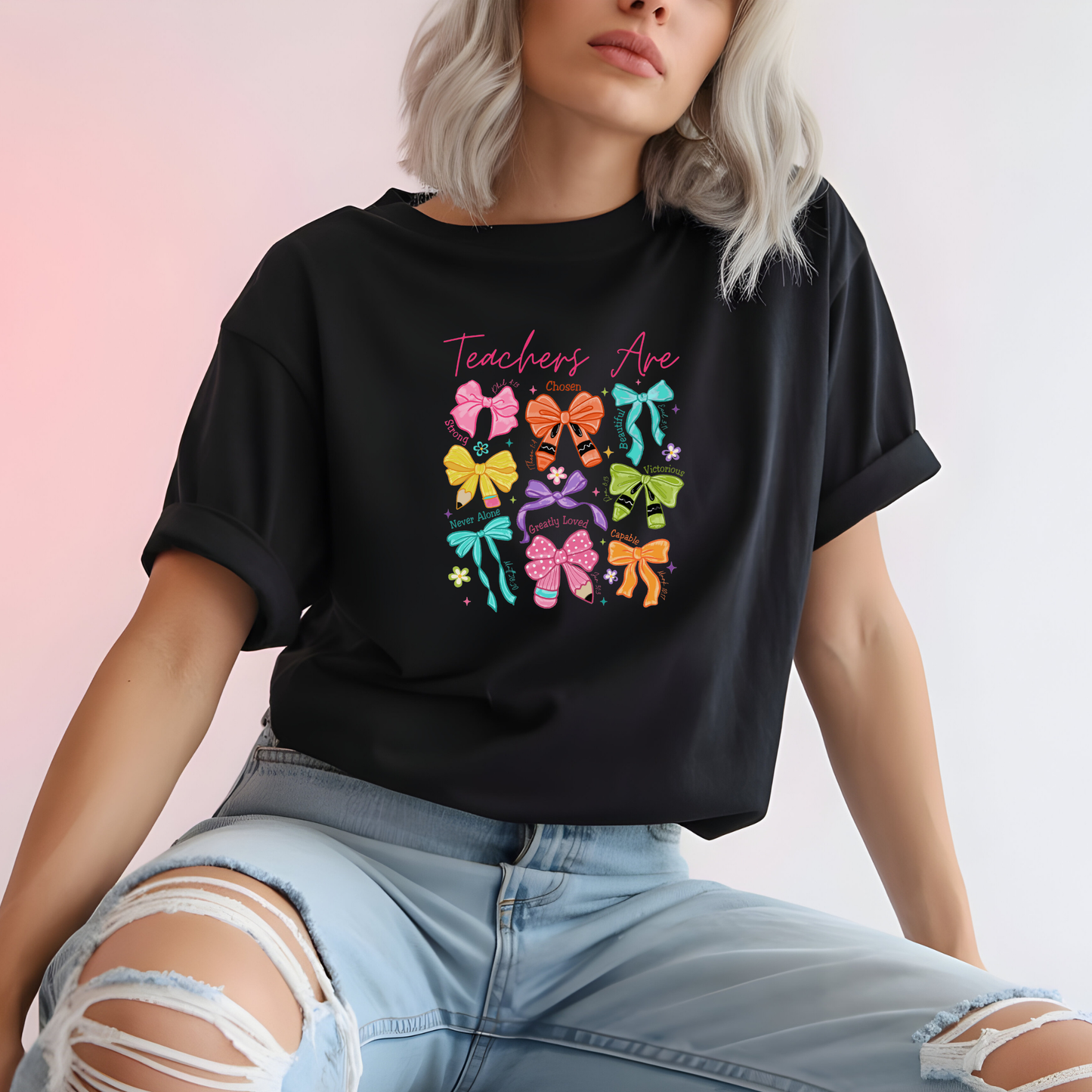 Teacher Life T-Shirt – Colorful Hair Bow Teacher Mom Gift