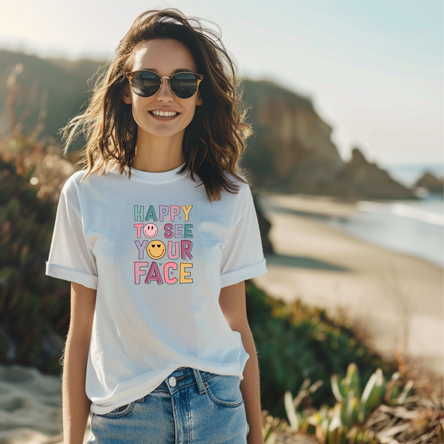 Happy To See Your Face T-Shirt — Cute Smiley Typography Tee for Friends & Family