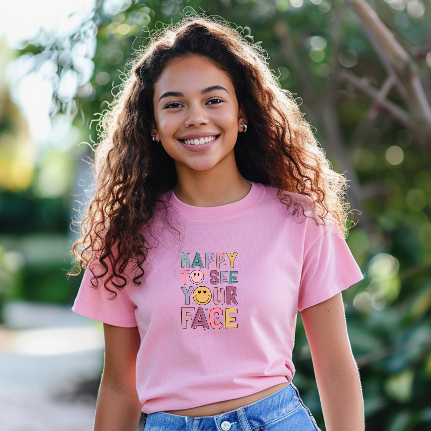 Happy To See Your Face T-Shirt — Cute Smiley Typography Tee for Friends & Family
