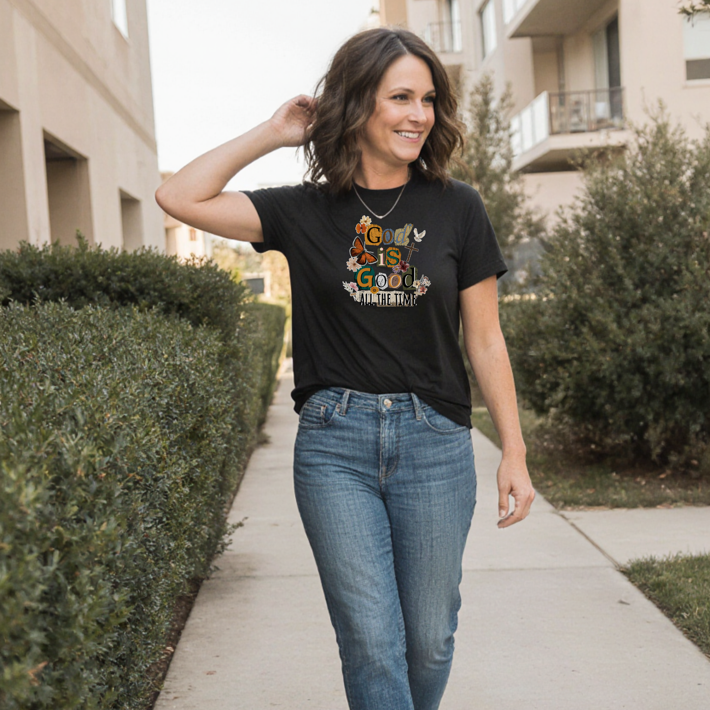 God Is Good All The Time T‑Shirt — Floral Christian Faith Graphic Tee