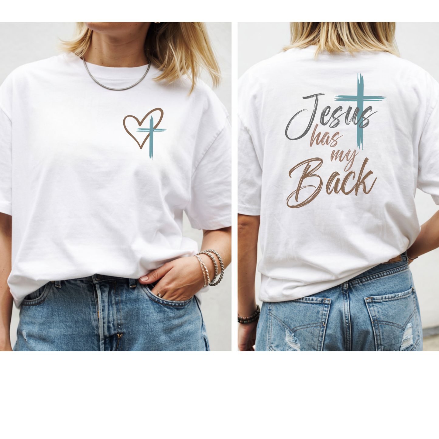 Jesus Has My Back Tee — Christian Cross Heart Graphic T-Shirt