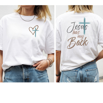 Jesus Has My Back Tee — Christian Cross Heart Graphic T-Shirt