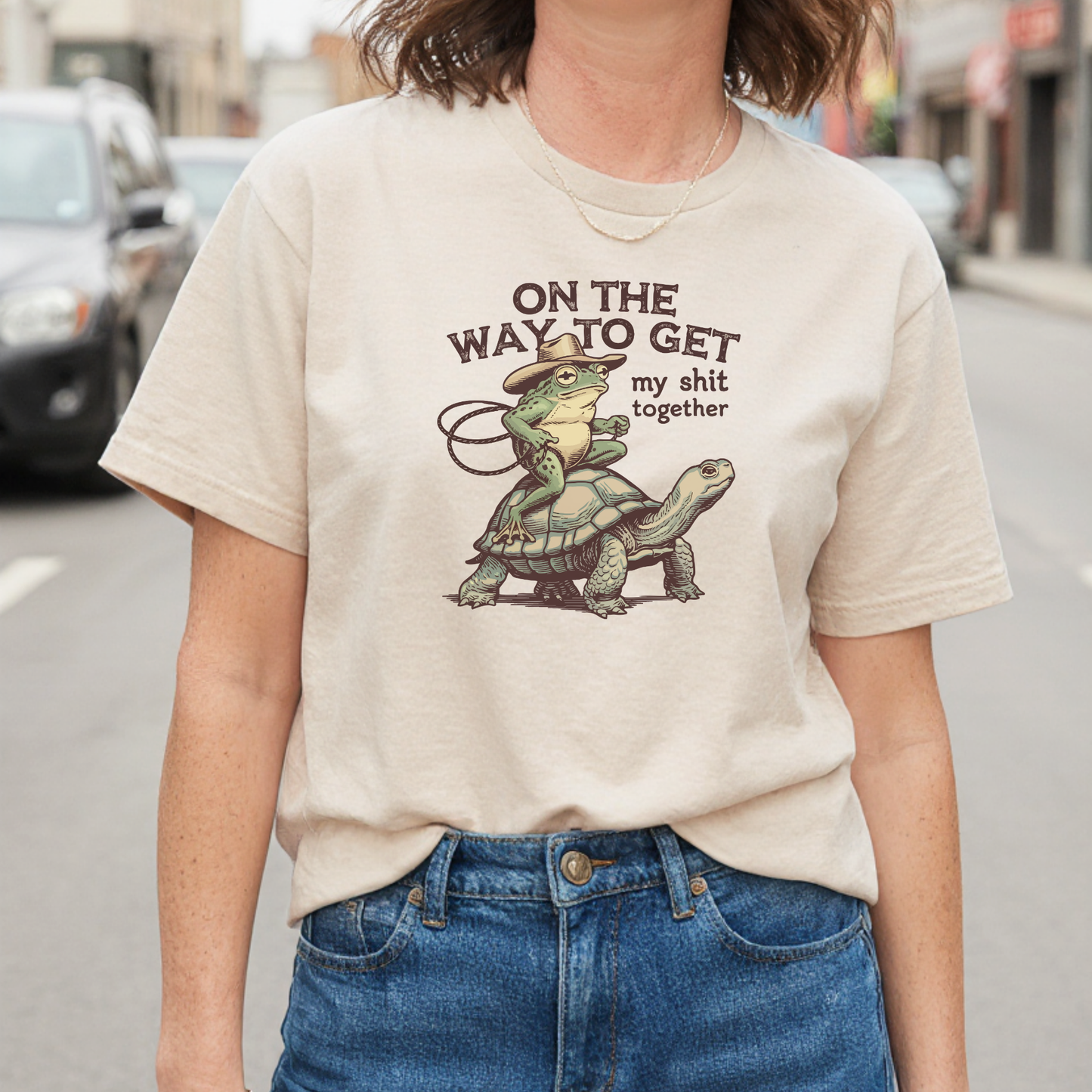 Funny Frog & Turtle T-Shirt – “On the Way to Get My Sh*t Together” Graphic Tee | Unisex Casual Humor Shirt