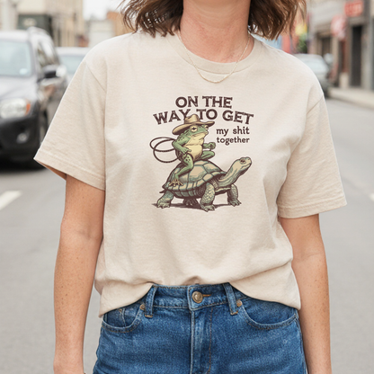Funny Frog & Turtle T-Shirt – “On the Way to Get My Sh*t Together” Graphic Tee | Unisex Casual Humor Shirt