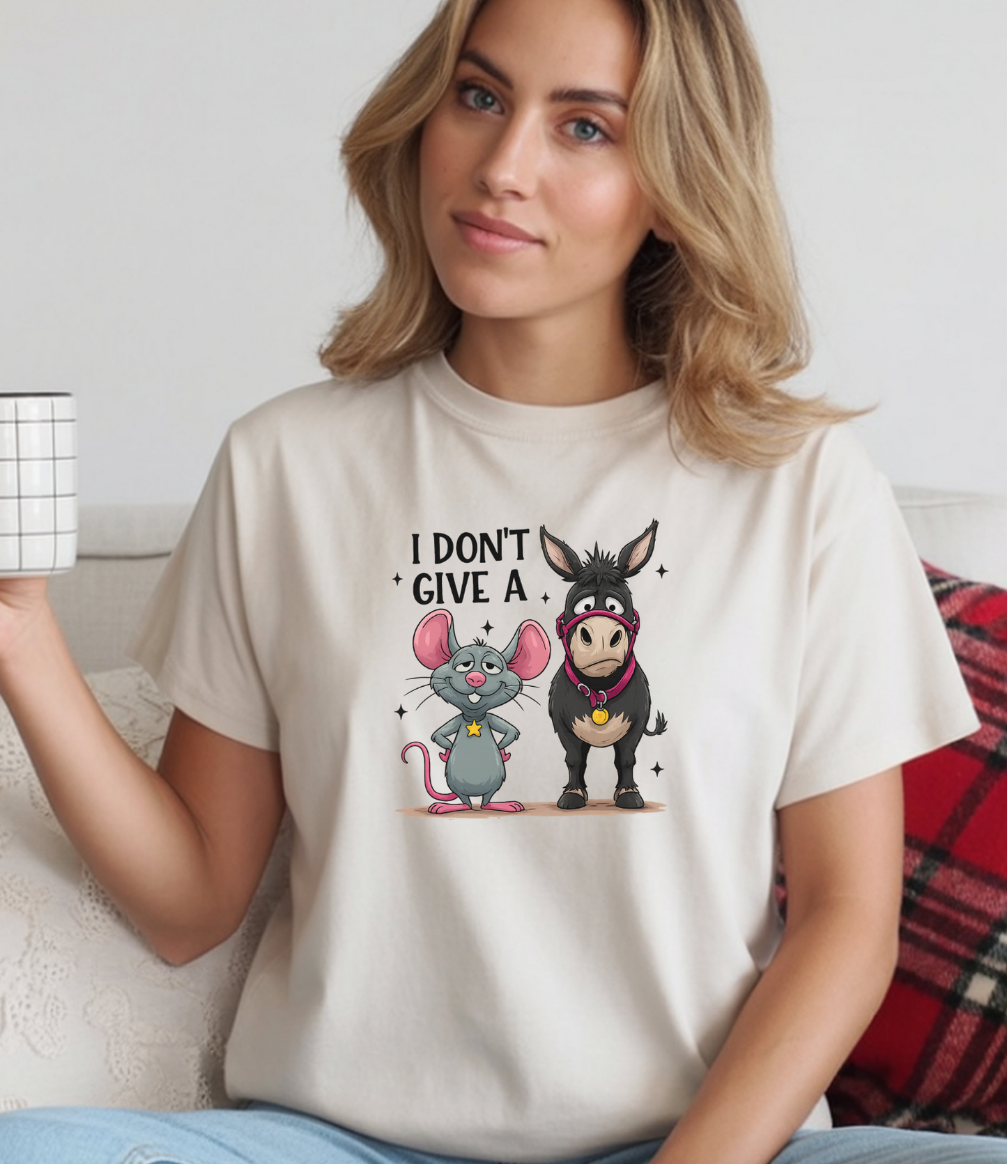 I Don't Give A... Funny Mouse & Donkey T-Shirt Cute Sarcastic Tee | Unisex Casual Humor Shirt