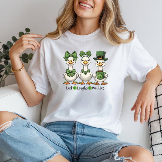 St. Patrick's Day Duck Trio T‑Shirt — Cute Irish Ducks with Shamrocks