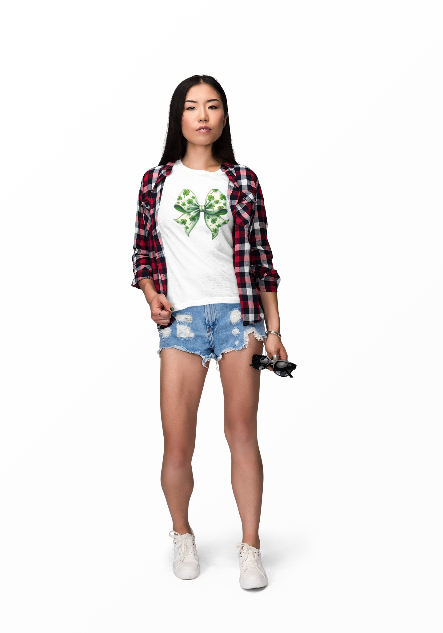 St. Patrick's Shamrock Bow T-Shirt — Green Clover Ribbon Tee