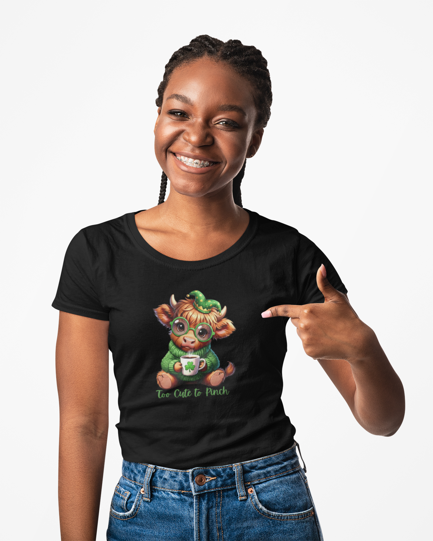 St. Patrick’s Baby Cow Tee — “Too Cute to Pinch” Cute Irish Clover T-Shirt