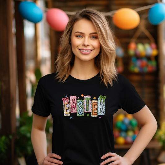 Cute Easter Shirt, Colorful Easter Letter T-Shirt, Spring Holiday Tee, Pastel Easter Outfit, Bunny Season Shirt, Easter Gift for Her