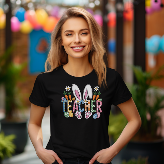 Teacher Easter Shirt, Bunny Ear Teacher T-Shirt, Cute Easter Teacher Gift, Spring School Shirt, Easter Classroom Outfit