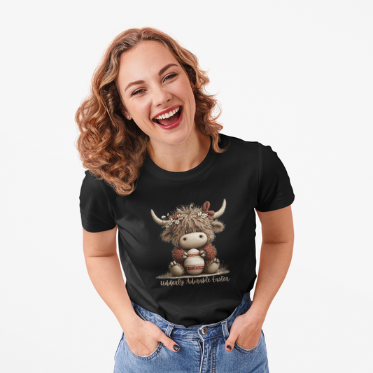 Udderly Adorable Easter Highland Cow Shirt, Cute Cow Easter T-Shirt, Spring Farm Animal Tee, Easter Gift for Women, Country Western Cow Lover