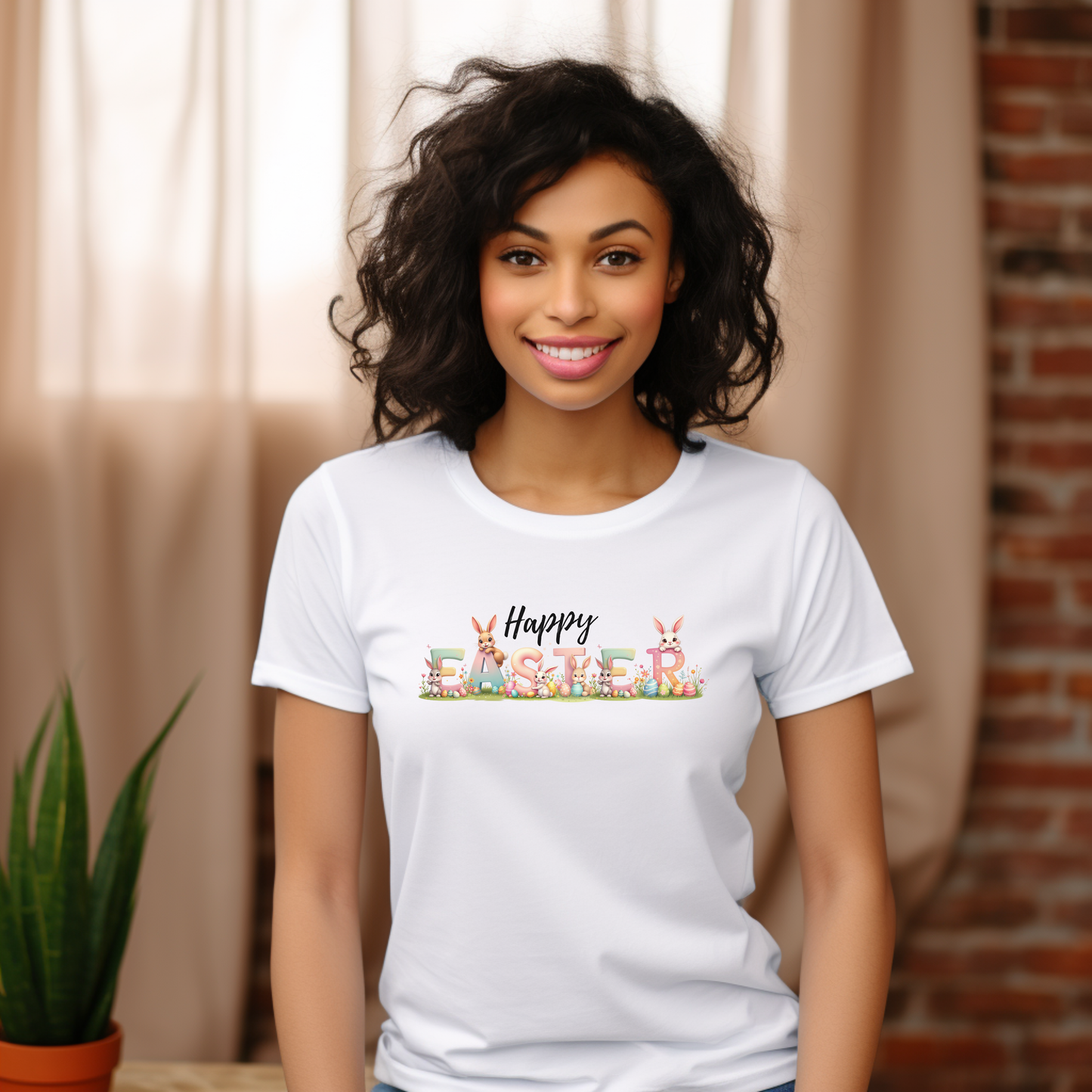 Happy Easter Bunny Shirt | Cute Easter Bunny Tee | Spring Holiday Shirt | Easter Gift for Women Mom Teacher | Pastel Easter Graphic Tee