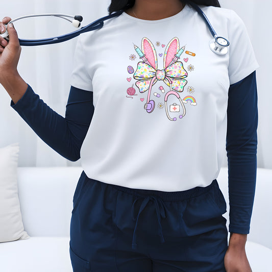 Easter Bunny Bow T-Shirt — Pastel Cute Bunny & Candy Graphic