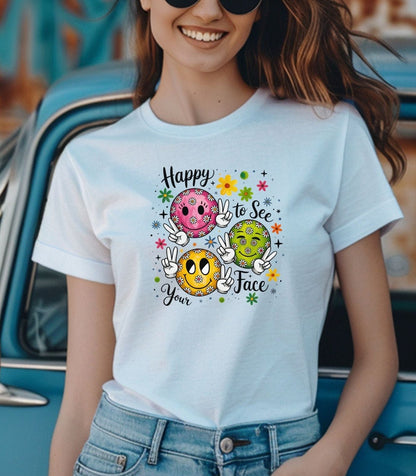 Groovy Retro Smiley Face T-Shirt – Happy to See Your Face | Vintage 70s Aesthetic Tee