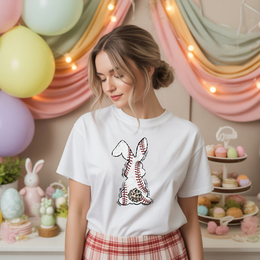 Funny Baseball Bunny Easter T-Shirt – Baseball Stitch Bunny Butt Graphic Tee, Cute Easter Baseball Shirt, Sports Easter Rabbit Tee for Women & Moms