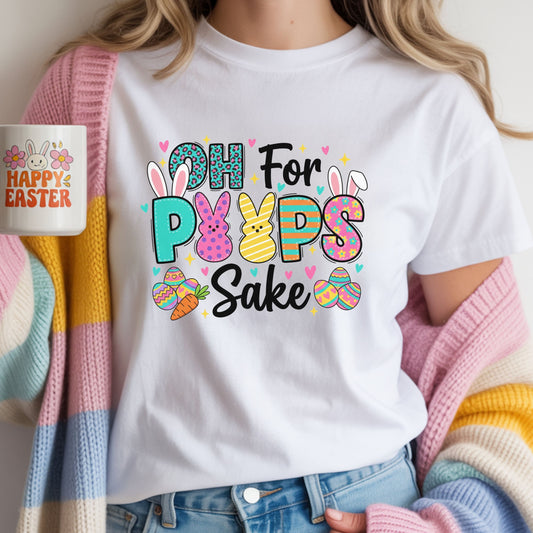 Oh For Peeps Sake Easter Shirt, Funny Easter Bunny Tee, Cute Peeps Bunny Graphic T-Shirt, Pastel Spring Easter Outfit, Funny Easter Saying Shirt for Women