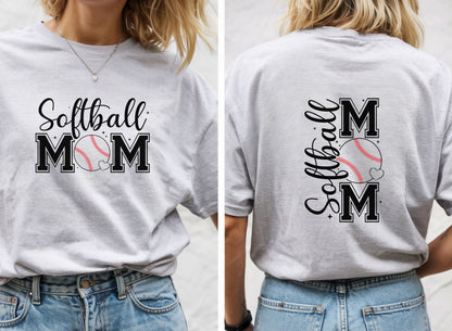 Softball Mom Front & Back Shirt – Trendy Softball Mom Graphic Tee, Double-Sided Game Day Shirt, Sports Mom Gift, Softball Season Apparel
