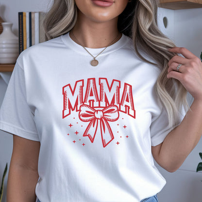 Baseball Mama Bow Shirt – Cute Game Day Sports Mom Tee | Trendy Coquette Style Baseball Mom Graphic T-Shirt