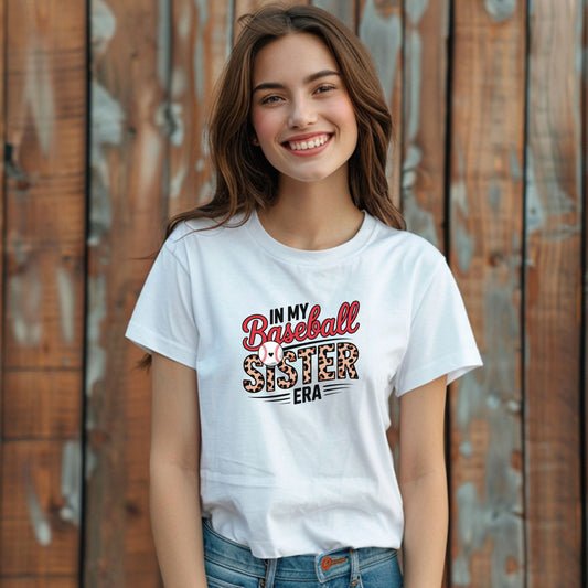 In My Baseball Sister Era Shirt – Trendy Baseball Sister Tee | Game Day Outfit | Leopard Baseball Graphic T-Shirt for Women & Girls