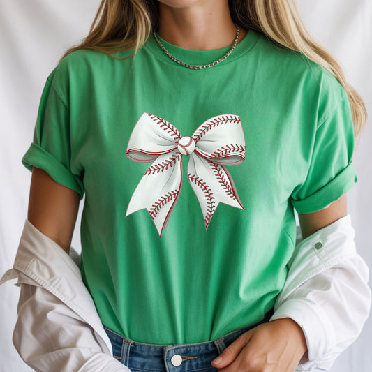 Baseball Bow Shirt – Cute Baseball Graphic Tee for Women | Softball Bow Game Day Shirt | Sports Mom Trendy T-Shirt
