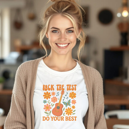 Rock the Test Guitar T‑Shirt — Do Your Best Retro Floral Tee - State Testing Teacher Tee