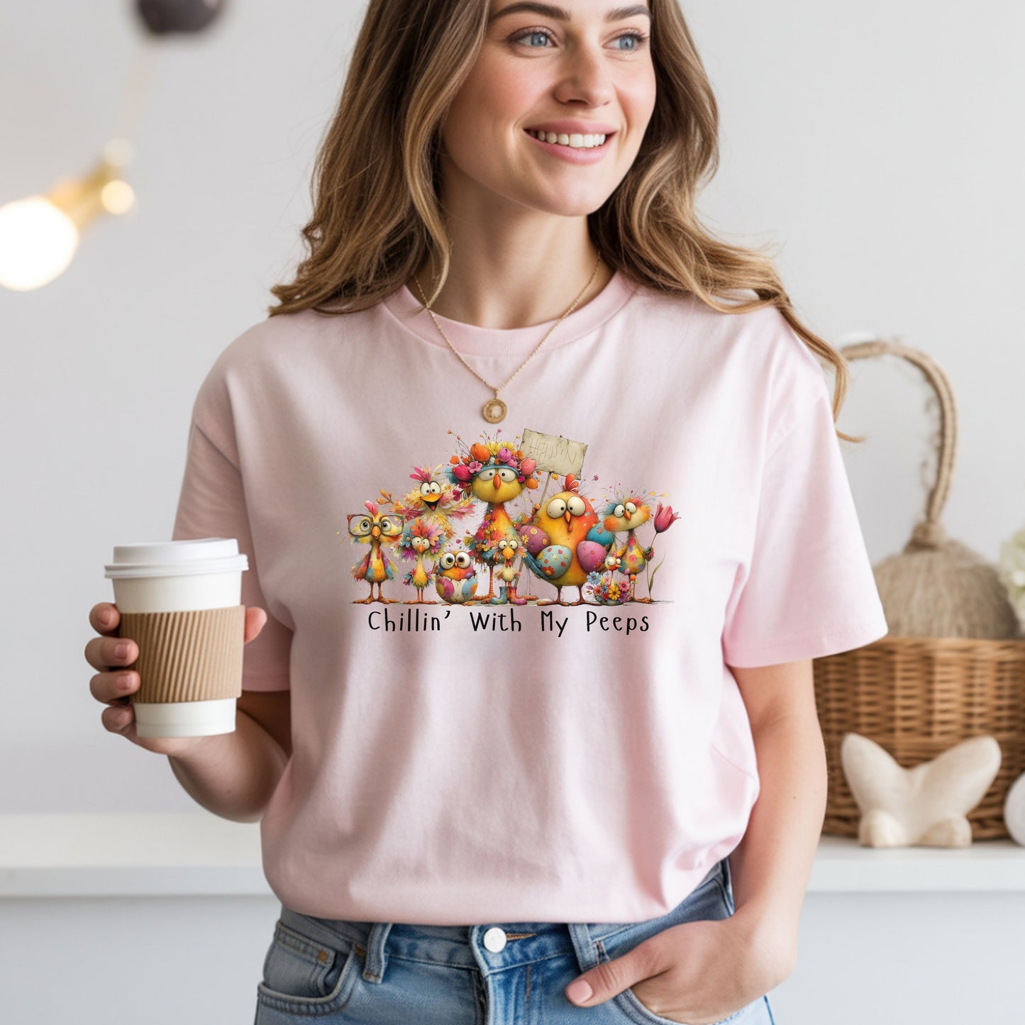 “Chillin’ With My Peeps Shirt – Cute Easter Chick Graphic Tee, Funny Spring Pastel T-Shirt, Trendy Bunny Season Outfit, Gift for Friends & Family