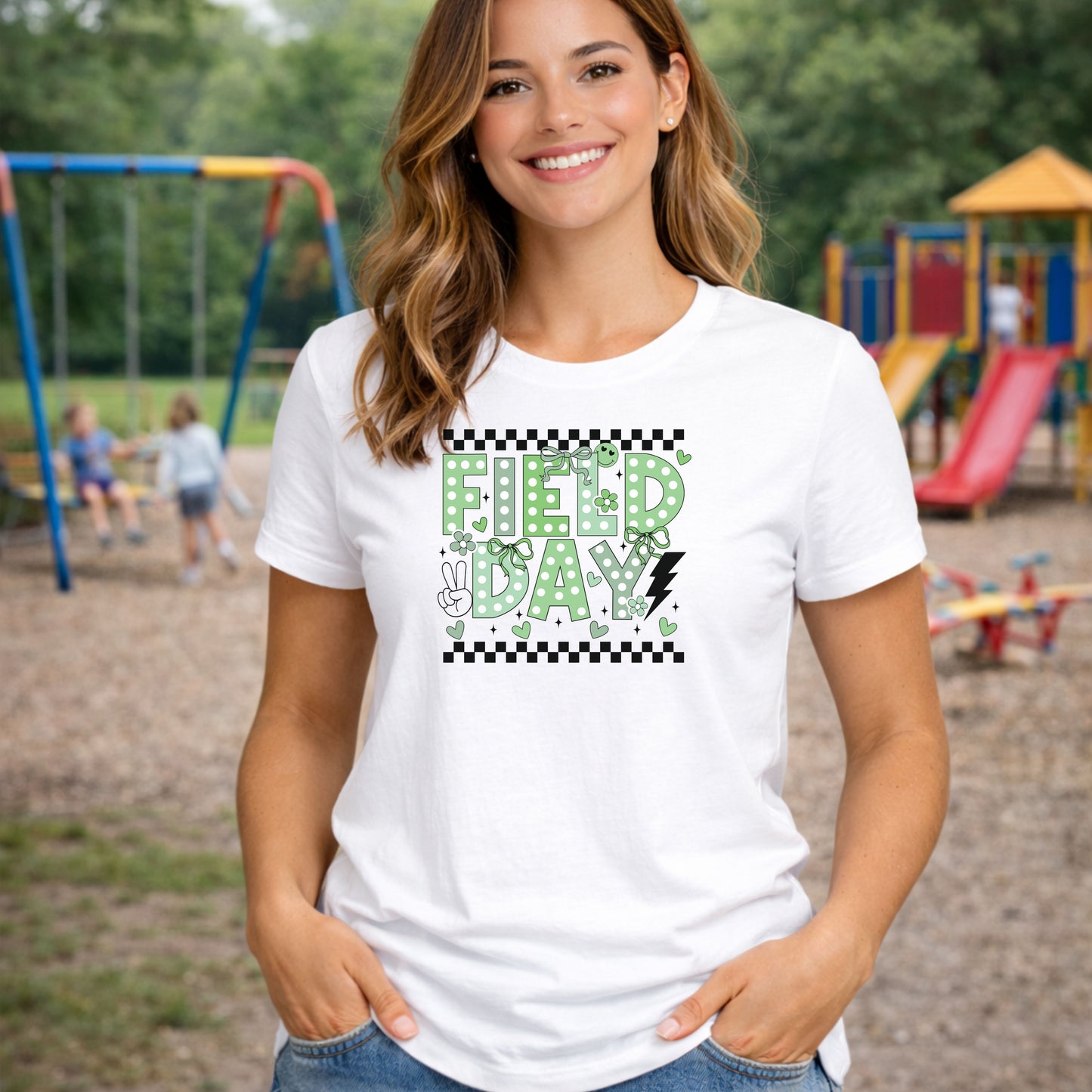 Cute Green Polka Dot School Field Day T-Shirt