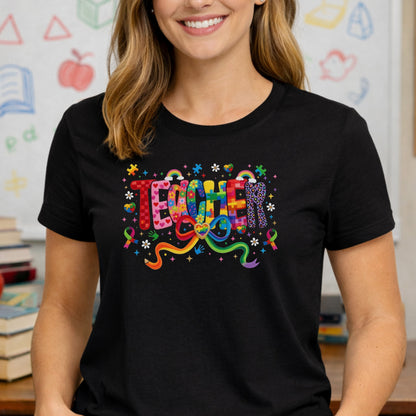 Autism Awareness Rainbow Puzzle Piece Teacher Tee