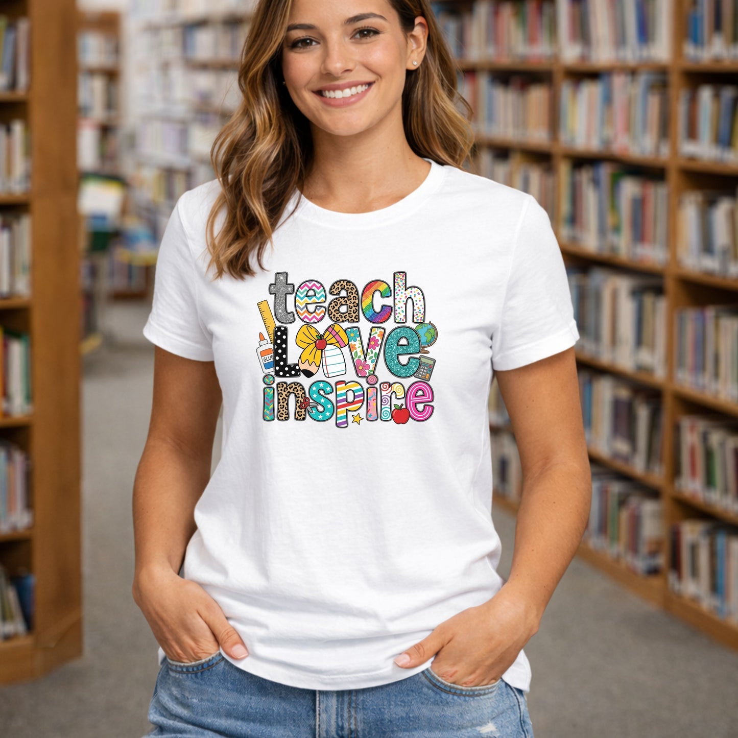 Teach Love Inspire Shirt – Cute Teacher T-Shirt – Colorful Classroom Graphic Tee – Teacher Appreciation Gift