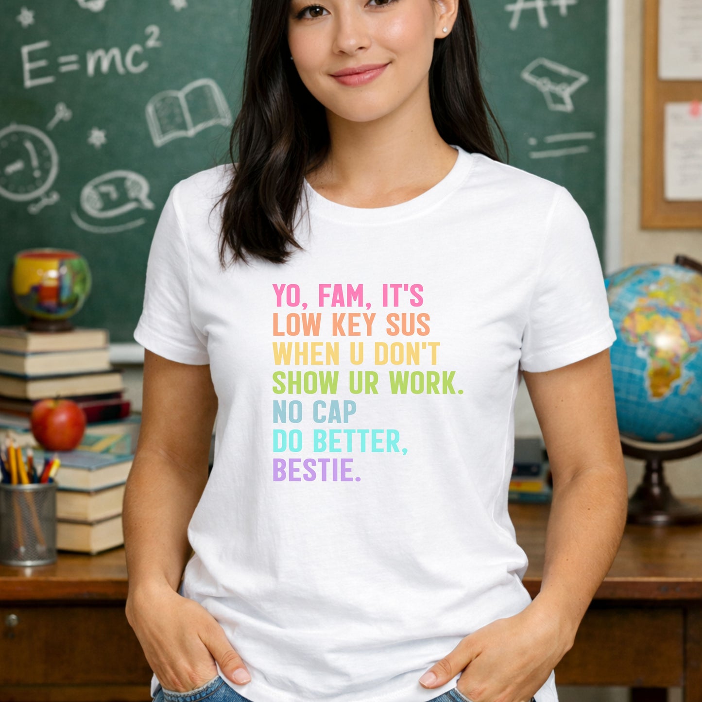 Funny Math Teacher Shirt – Show Your Work Tee – Gen Z Teacher Humor Shirt – Middle School Math T-Shirt – Classroom Slang Teacher Gift