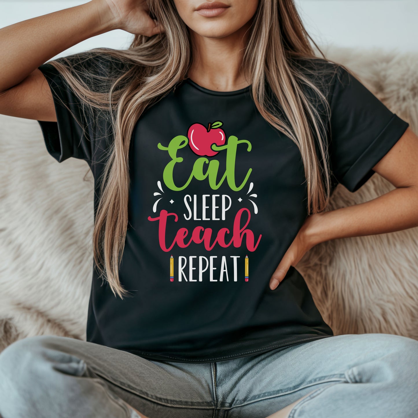Eat Sleep Teach Repeat Shirt | Funny Teacher T-Shirt | Back To School Teacher Tee | First Day Of School Outfit | Teacher Gift Idea