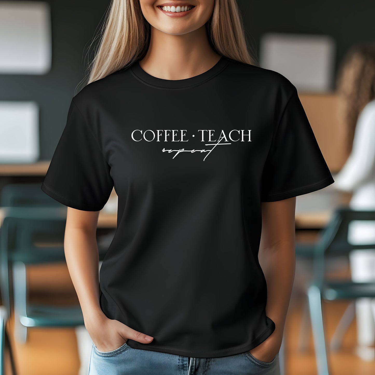 Coffee Teach Repeat Shirt | Minimalist Teacher T-Shirt | Cute Teacher Shirt | Back To School Teacher Tee | Teacher Coffee Lover Gift