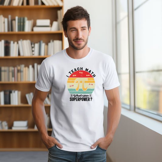 I Teach Math What’s Your Superpower Shirt | Funny Math Teacher T-Shirt | Pi Day Shirt | STEM Teacher Gift | Retro Math Tee