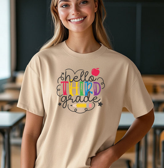 Hello Third Grade Shirt | 3rd Grade Teacher T-Shirt