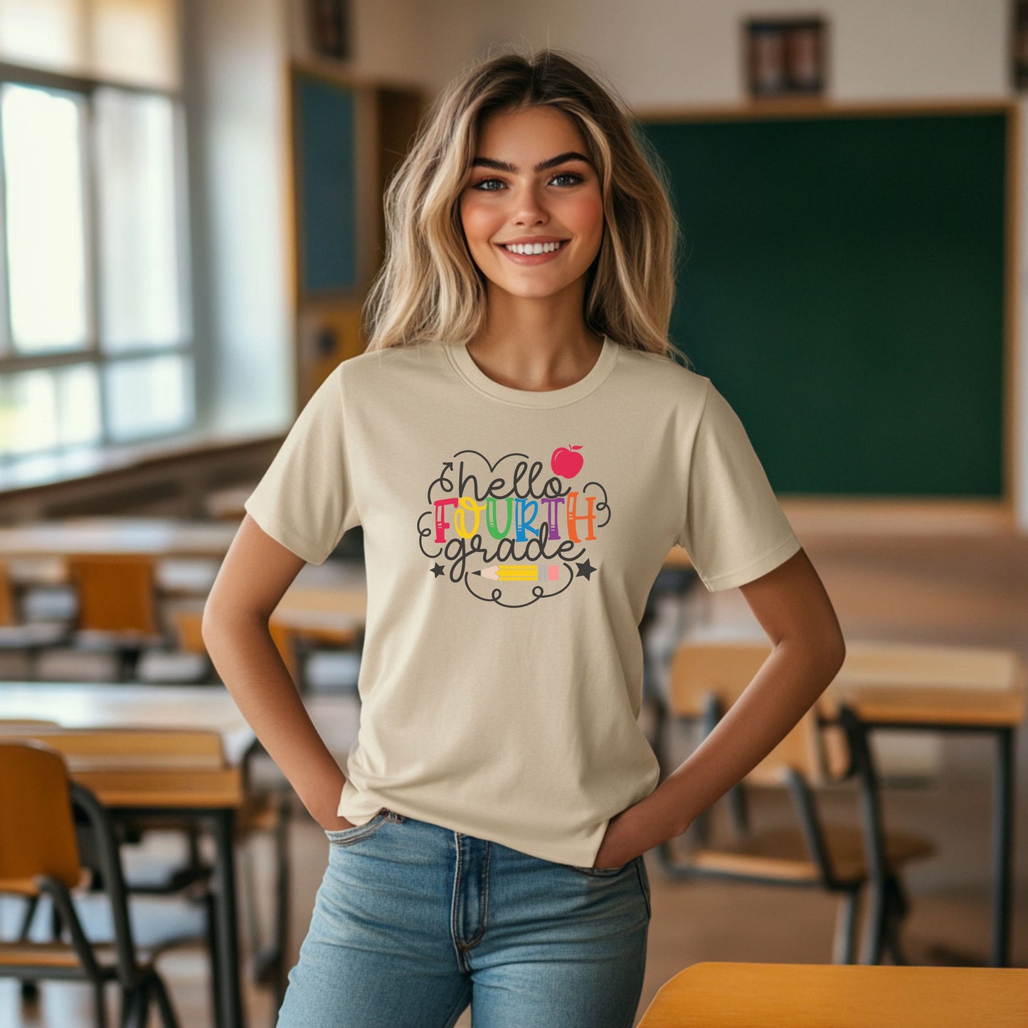 Hello Fourth Grade Shirt | 4th Grade Teacher T-Shirt | Back To School Teacher Tee | First Day Of School Outfit | Elementary Teacher Gift