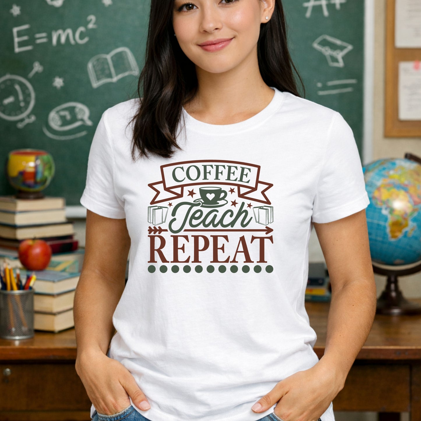 Coffee Teach Repeat Shirt | Vintage Teacher T-Shirt | Coffee Lover Teacher Gift | Back To School Teacher Tee | Educator Shirt