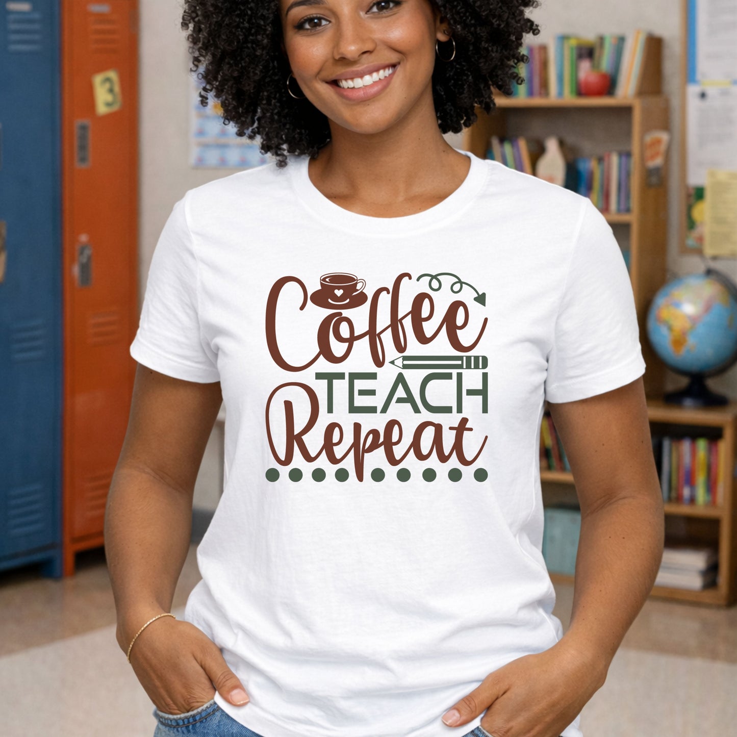 Coffee Teach Repeat Shirt | Cute Teacher T-Shirt | Coffee Lover Teacher Gift | Back To School Teacher Tee | Teacher Life Shirt