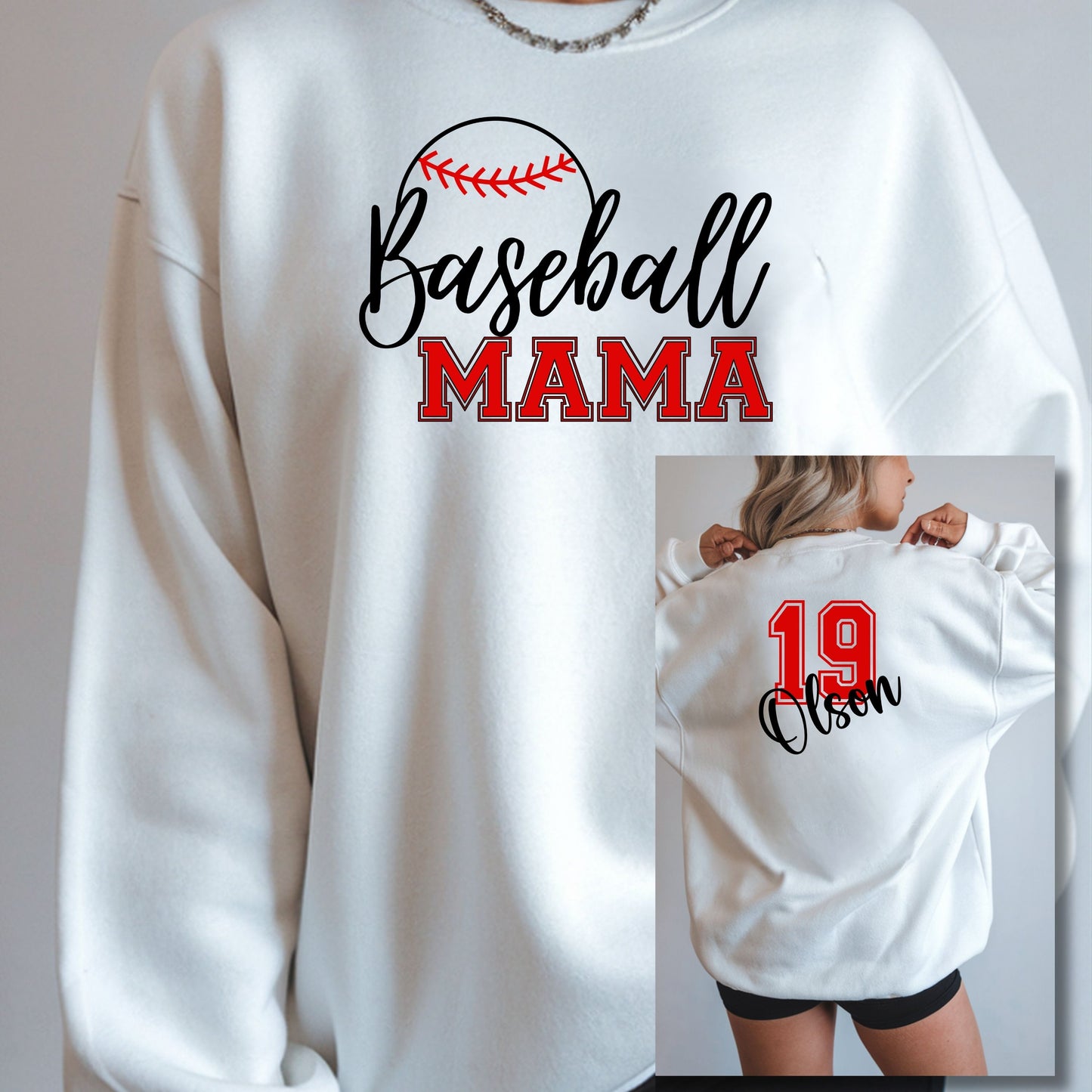 Personalized Baseball Mama Shirt – Custom Player Name & Number Back – Varsity Sports Mom Tee – Game Day Shirt