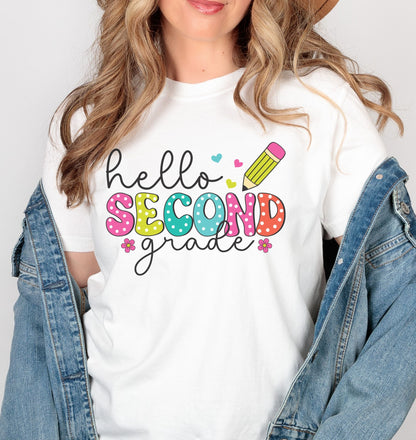 Hello Second Grade - Grade Level Teacher Team Shirt