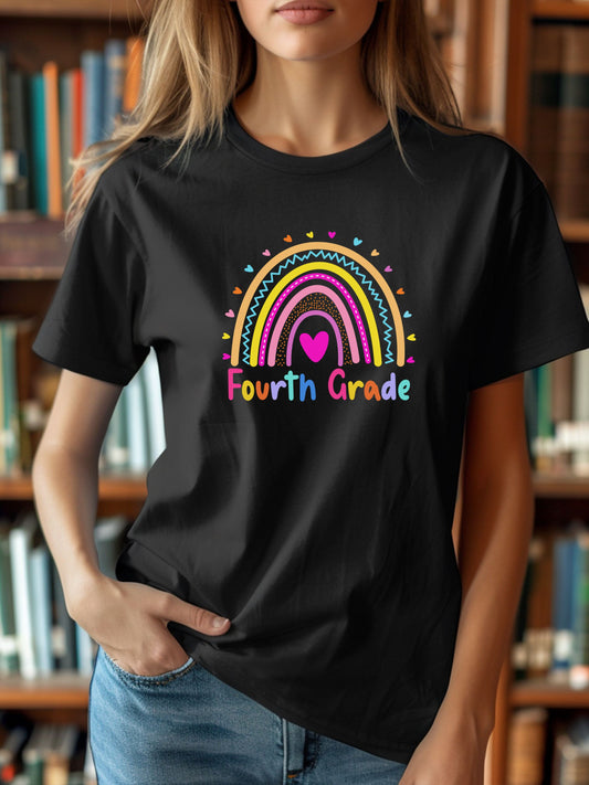 Fourth Grade Rainbow T-Shirt — Cute Back-to-School Tee for Girls - Colorful Grade Level Teacher Team Shirt - Gildan 5000 Unisex Tee