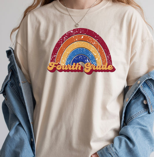 Fourth Grade Retro Rainbow Shirt - Team Pick