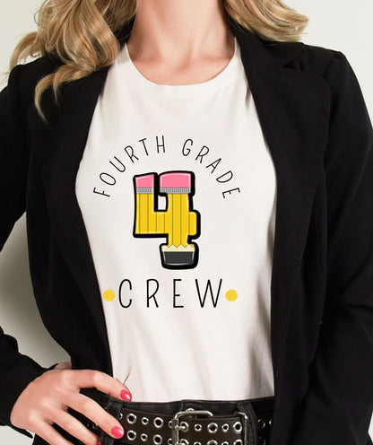 Fourth Grade Crew T-Shirt - Cute Back-to-School Tee -  Teacher Team Tee -