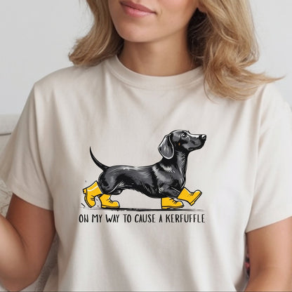 Funny Dachshund Shirt – “On My Way to Cause a Kerfuffle” Tee | Cute Wiener Dog Shirt