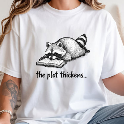 Raccoon "The Plot Thickens" Graphic Tee - Funny Book Lover Tee